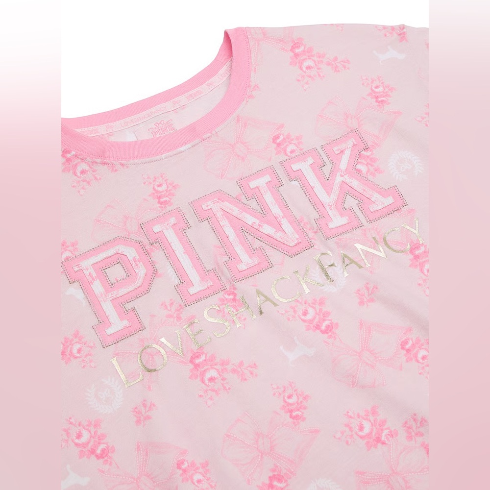 NWT LoveShackFancy x Victoria’s Secret Pink CAMPUS COTTON TEE - Picture 2 of 5